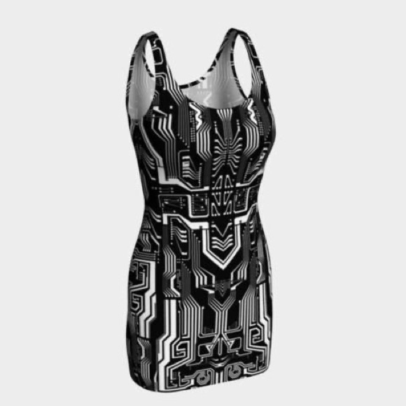 Dustrial circuit print cyberpunk bodycon dress - Picture 4 of 4